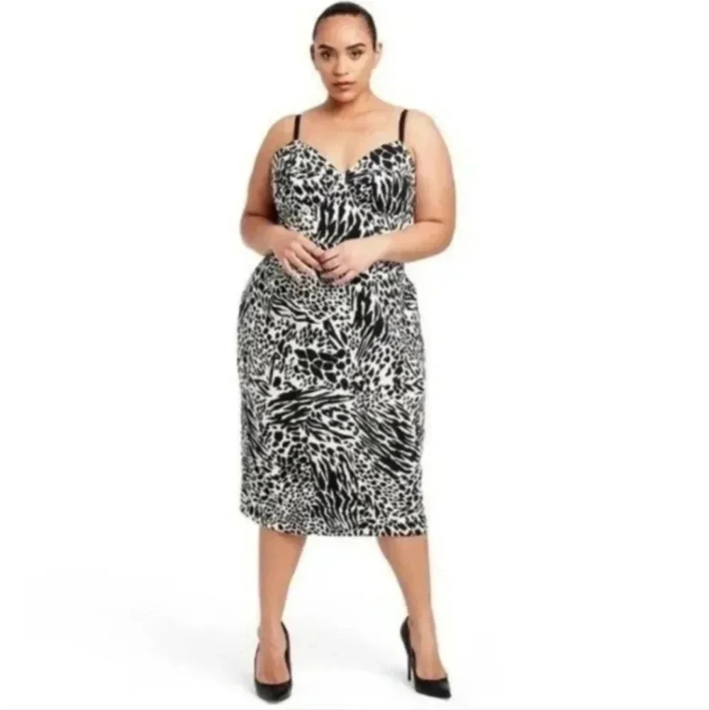 Sergio Hudson x Target Black/White Animal Print Bustier Midi Dress(4X)